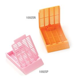 Cassettes in Sleeve, Tissue Embedding, Separate Dual Hinged Lid, 45° Writing Area, ORANGE, 75 Cassette/Sleeve and 75 Lids/Bag, 10 of each per Unit