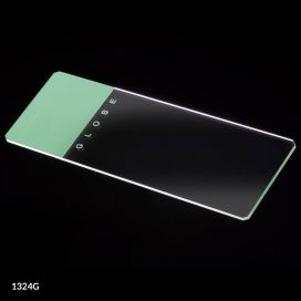 Microscope Slides, Glass, 25 x 75mm, 90° Ground Edges with Safety Corners, Green Frosted