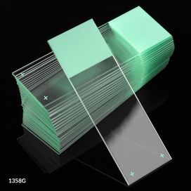 Microscope Slides, Diamond White Glass, 25 x 75mm, Charged, 90° Ground Edges, Green Frosted|