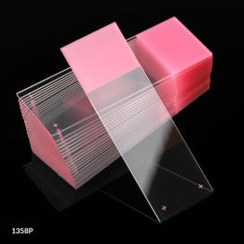 Microscope Slides, Diamond White Glass, 25 x 75mm, Charged, 90° Ground Edges, Pink Frosted