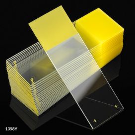 Microscope Slides, Diamond White Glass, 25 x 75mm, Charged, 90° Ground Edges, Yellow Frosted