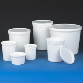 Container, Multi-Purpose, HDPE, Economy Style, 86oz (2580mL), Separate LDPE Snap Lid, White