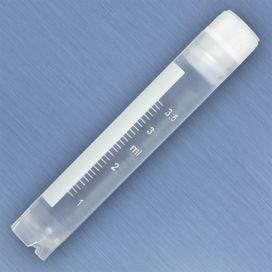 CryoClear Vials, 4.0mL, STERILE, Internal Threads, Attached Screwcap with Co-Molded Thermoplastic Elastomer (TPE) Sealing Layer, Round Bottom, Self-Standing, Printed Graduations, Writing Space and Barcode