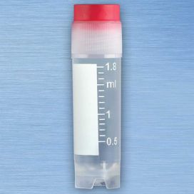 CryoClear Vials, 2.0mL, STERILE, Red Cap, External Threads, Attached Screwcap with Co-Molded Thermoplastic Elastomer (TPE) Sealing Layer, Round Bottom, Self-Standing, Printed Graduations, Writing Space and Barcode