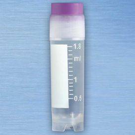 CryoClear Vials, 2.0mL, STERILE, Violet Cap, External Threads, Attached Screwcap with Co-Molded Thermoplastic Elastomer (TPE) Sealing Layer, Round Bottom, Self-Standing, Printed Graduations, Writing Space and Barcode