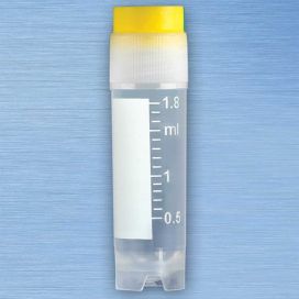 CryoClear Vials, 2.0mL, STERILE, Yellow Cap, External Threads, Attached Screwcap with Co-Molded Thermoplastic Elastomer (TPE) Sealing Layer, Round Bottom, Self-Standing, Printed Graduations, Writing Space and Barcode