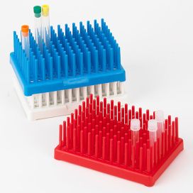 Peg Tube Rack, Reinforced PP, 17mm, 50-Place (66 Pegs), Red