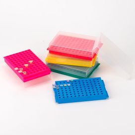 Reversible Rack with Cover for Microcentrifuge Tubes, 96-Place for 1.5mL and 2.0mL and Reverse Side is 96-Place for 0.2mL and 0.5mL Tubes, Green