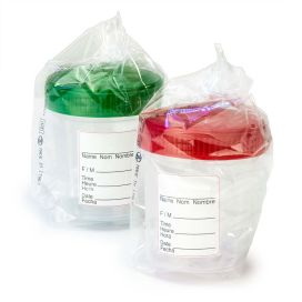 Specimen Container, 4oz, with Full Turn Red Attached Screwcap, ID Label, PP, Graduated, Cleanroom ISO8 Sterile, Individually Wrapped