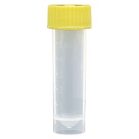 Transport Tube, 5mL, with Separate Yellow Screw Cap, PP, Conical Bottom, Self-Standing, Molded Graduations