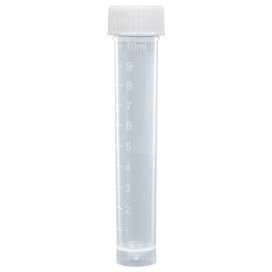 Transport Tube, 10mL, with Attached White Screw Cap, STERILE, PP, Conical Bottom, Self-Standing, Molded Graduations, 25/Bag, 20 Bags/Case