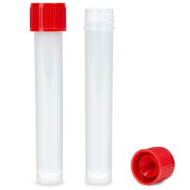 Transport Tube, 10mL, with Separate Red Screw Cap with Recess for Swab, STERILE, PP, Round Bottom, Self-Standing, Bulk Packed, 2 x 500 Tubes/Bag & 1 x 1000 Caps/Bag (1000 pcs)