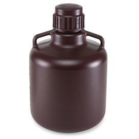 Carboys, Round with Handles, Amber HDPE, Amber PP Screwcap, 10 Liter, Molded Graduations