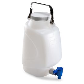 Carboys, Rectangular with Spigot and Handle, PP, White PP Screwcap, 5 Liter, Molded Graduations, Autoclavable