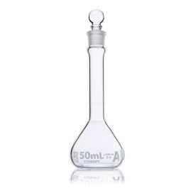 50mL Volumetric Flask, Globe Glass, Class A, Wide Mouth, 6/Box, 12/Case