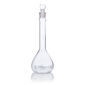 200mL Volumetric Flask, Globe Glass, Class A, Wide Mouth, 6/Box, 12/Case