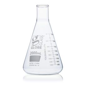 2000mL Erlenmeyer Flask, Globe Glass, Narrow Mouth, 4/Box, 8/Case