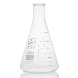 4000mL Erlenmeyer Flask, Globe Glass, Heavy Duty, Narrow Mouth, Dual Graduations