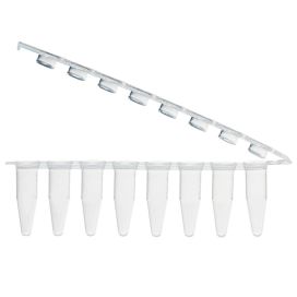 0.2mL 8-Strip Tubes, with Hinged Attached 8-Strip Clear Flat Caps, Natural