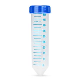 Centrifuge Tube, 50mL, Attached Blue Flat Top Screw Cap, PP, Printed Graduations, STERILE, Certified, 25/Re-Sealable Bag, 20 Bags/Unit